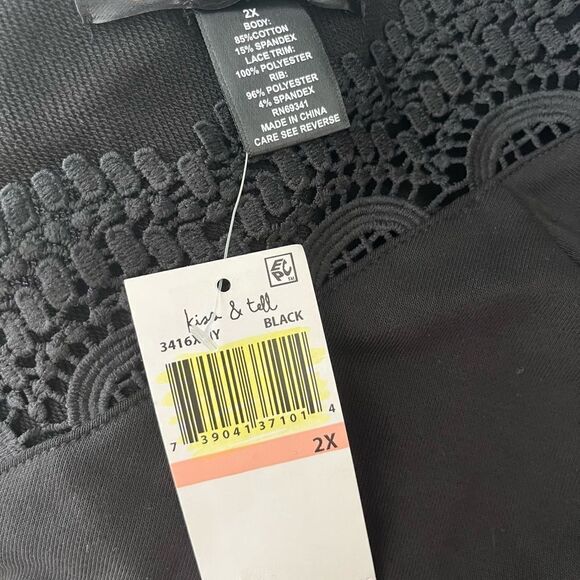 New with tags Kiss & Tell black v neck top with black crochet lace accents sz 2X - Picture 9 of 10